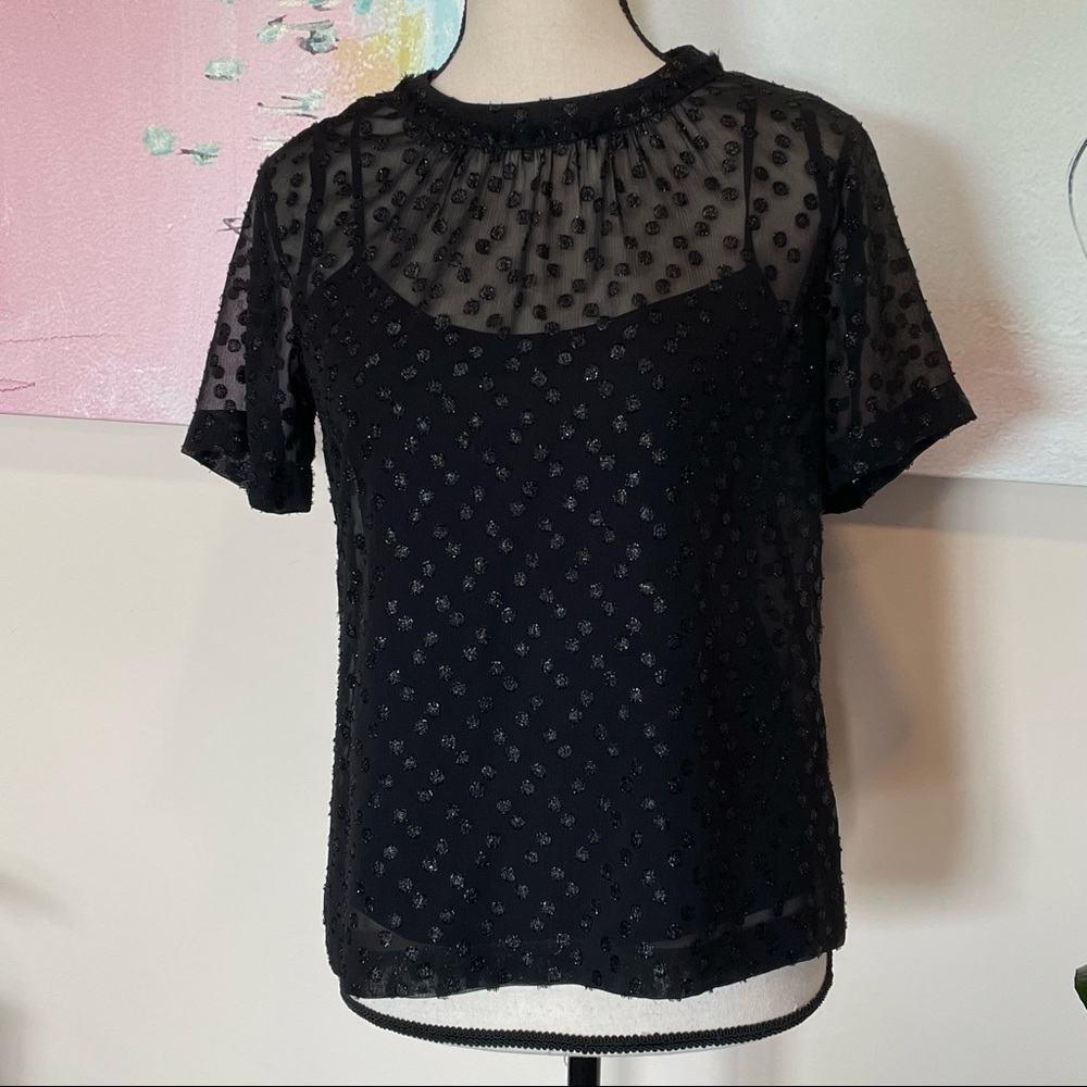 Madewell Women Top in Metallic Dot Size XS Black Short Sleeve - Picture 2 of 8